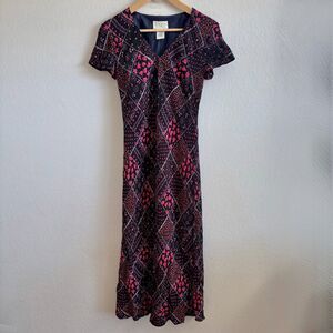 FORM JH Vintage 90s Black Red Floral Maxi Dress Womens 6 Whimsigoth Grunge Fairy